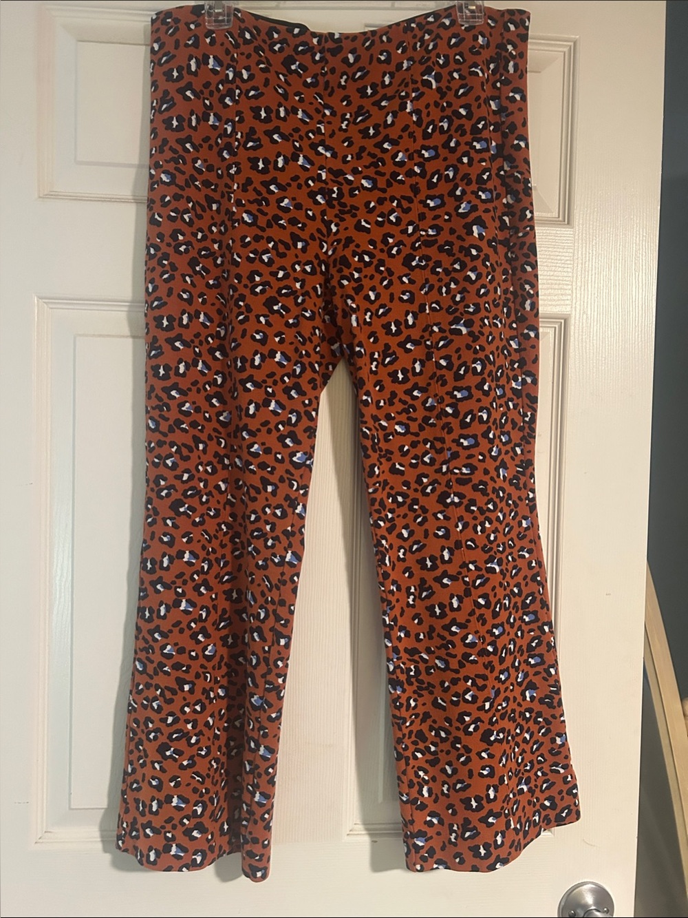 Anthropologie Rust Leopard Print Cropped Flare Pants